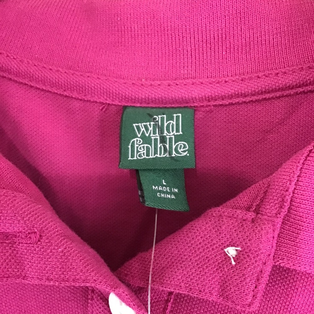 Wild Fable Womens Magenta Pink‎ Cropped Polo Shirt Short Sleeve Cotton Large NWT - Picture 3 of 4